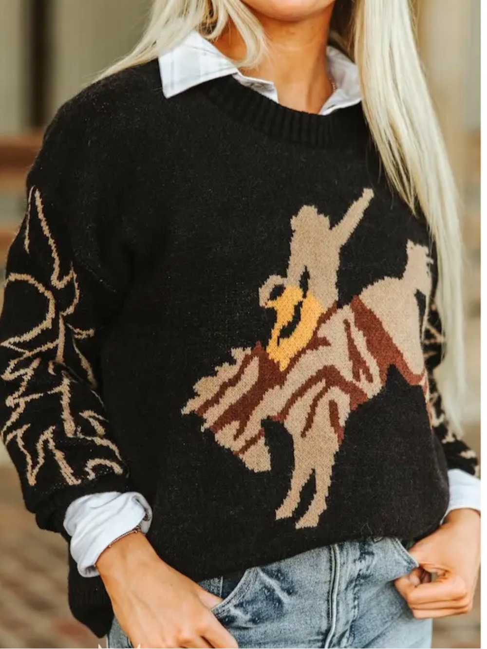 Lucky & Blessed Rodeo Knit Sweater Women's M/L Black Western Cowgirl Fall